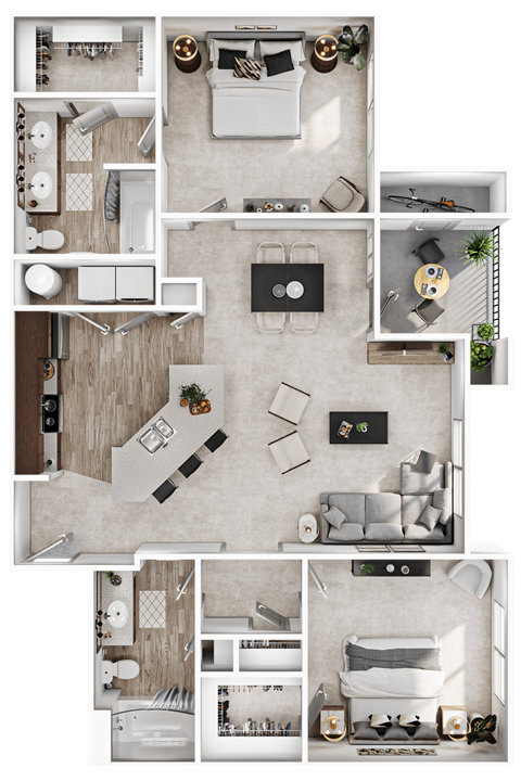 Floor plan for 2 beds, 2 baths, 1153 sqft